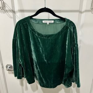 Anthropologie cupcakes and cashmere green velvet shirt